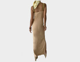 B. Taupe and Gold High Slit Dress - The Santorini
