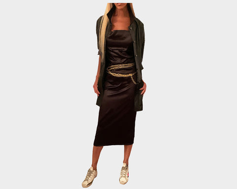 88 Black Mid-Length Maxi Silk-like Dress - The Park Avenue