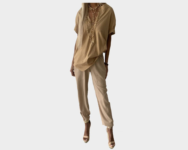 Sand Rust and Gold Linen Jog pants - The Milano
