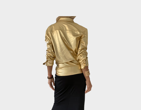 7 Metallic Gold Long Sleeve Shirt - The Santorini