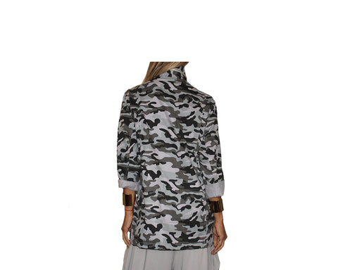 Gray Military Print Jacket- The Rodeo Drive