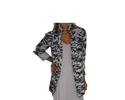 Gray Military Print Jacket- The Rodeo Drive