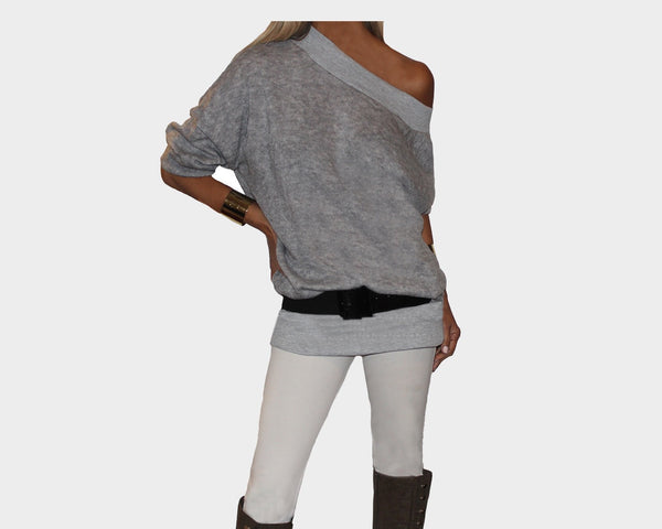 98 Pale Gray off the shoulder top/tunic - The Rodeo Drive