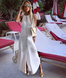 C. White & Silver Front Slit Dress - The St. Tropez