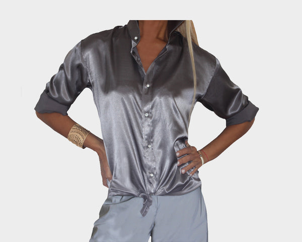 99 Dark Silver Gray long Sleeve Dress Shirt - The Bond Street