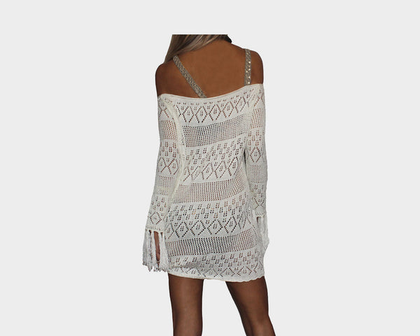 Off-White Silver Sequins Strap Apres Beach Cover-up - The Ibiza