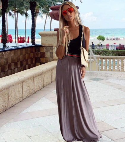 Two Tone Taupe and Black Nautical long dress - The Milano