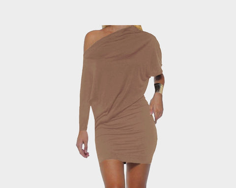 9.2 Sand Taupe off-shoulder style dress - The Soho
