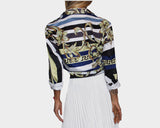 47 Golden Black White & Blue Long Sleeve Baroque Dress Shirt - The Monte Carlo