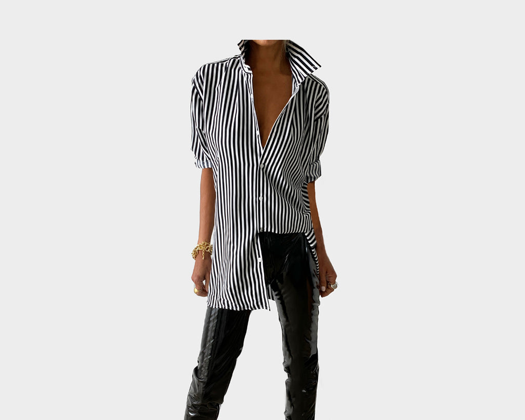 52 Stripe Noir et Blanc long Sleeve Weekender Shirt - The Rodeo Drive