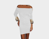97 White and Sunset Taupe Knit Off the Shoulder Dress - The St. Moritz