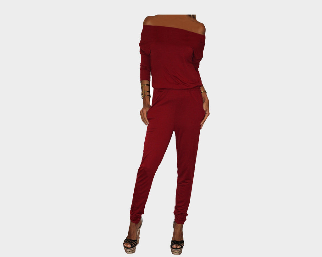 Cherry Red off shoulder Jumpsuit - The Malibu