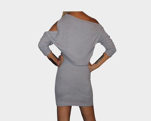Gray Open Shoulder Dress - The Bond Street Dress
