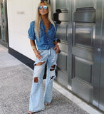 9.1 Old Hollywood Wide Leg Ripped Boyfriend Jeans - The Palm Springs