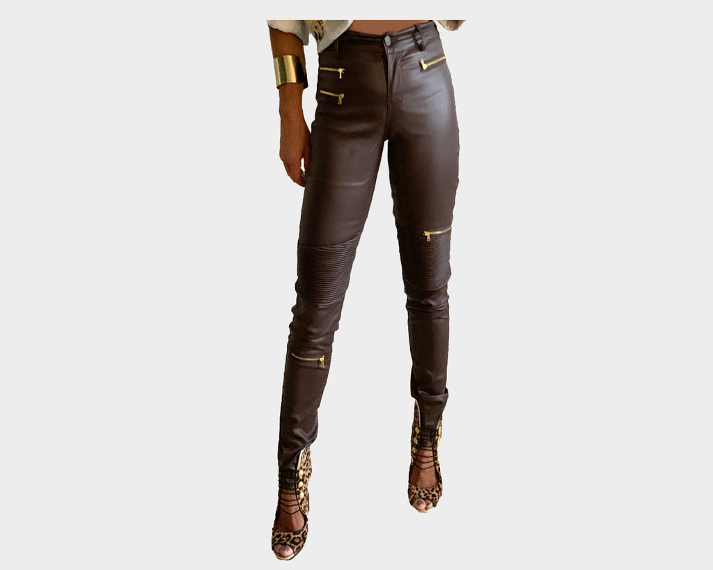 96 Deep Marron Vegan Leather Jeans - The Rockstar Milano