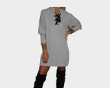 Gray lace-up bell sleeve dress  - The Aspen