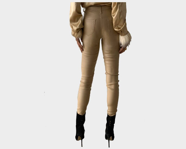 2. Sahara Taupe Vegan-Leather jeans - The Park Avenue – Regine Chevallier