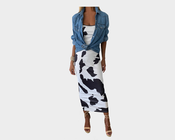 Black and White Abstract Ankle Length Dress - The St. Barth