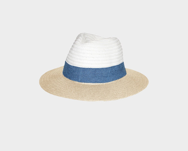 Beige & White Fedora Style Sun Hat - The Hamptons
