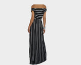 Stripe Black & White Stripe Off Shoulder Dress - The St. Barth