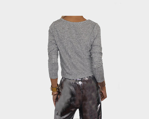 1 Silver Heather Gray Crop Sweater Top - The Park Avenue