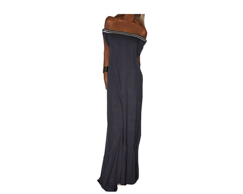 Dark Gray Off-Shoudler Ruffle bottom dress - The Nice
