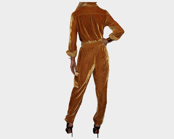 83 Deep Camel Velour One piece Jog Suit - The Manhattan