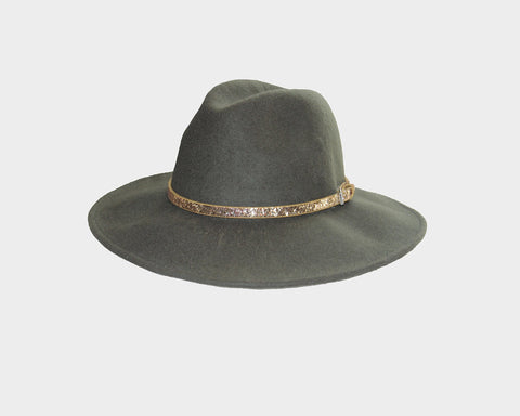 44 Olive Green 100% Wool Panama Style Hat - The Aspen