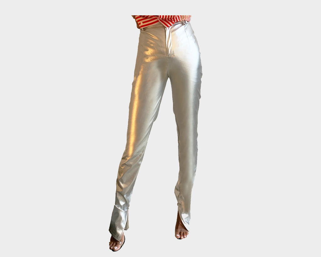 55 Silver Vegan-Leather jeans pants- The Rodeo Drive