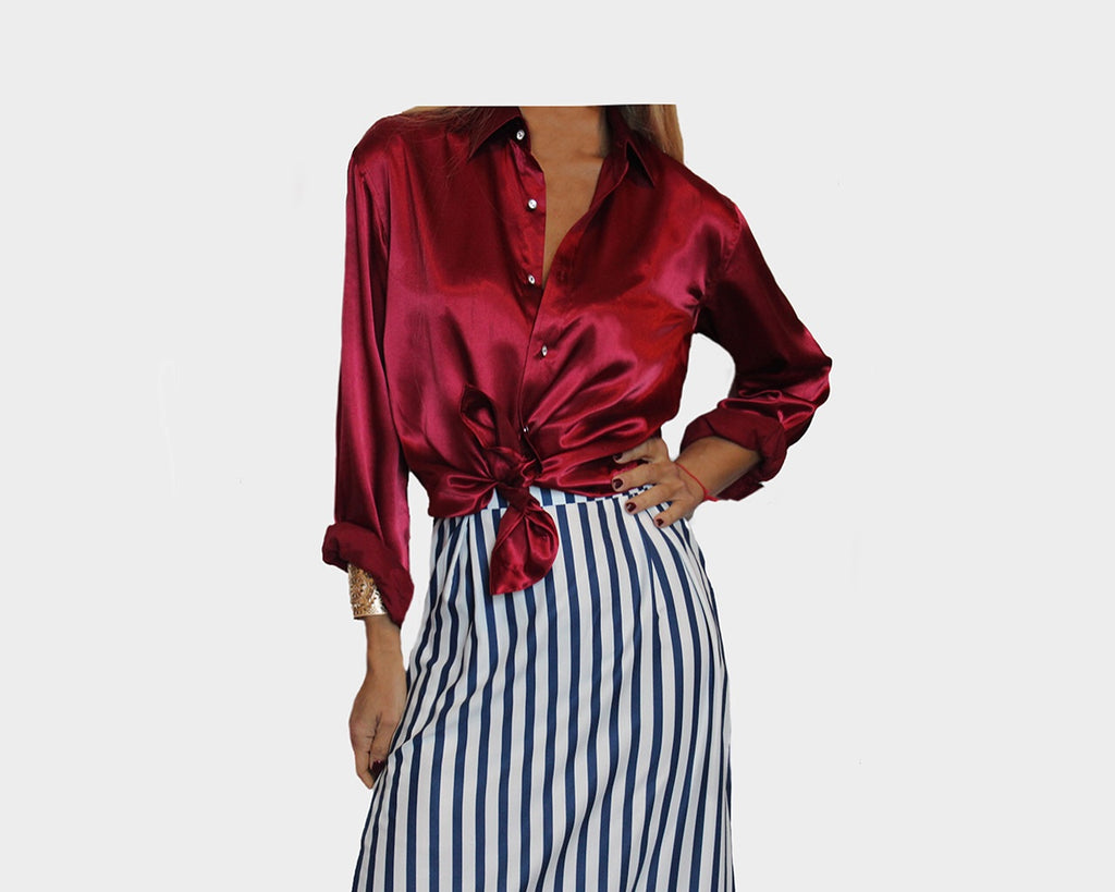Fiona Red Long Sleeve Dress Shirt - The East Hampton