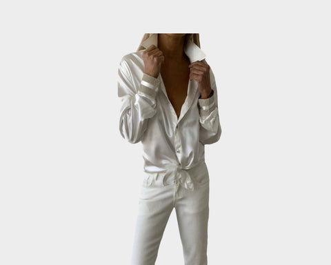 22. White Diamond Cuff Long Sleeve Dress Shirt - The Milano