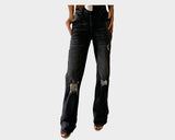 9.1 Old Hollywood Stone Black Wide Leg Ripped Boyfriend Jeans - The Palm Springs