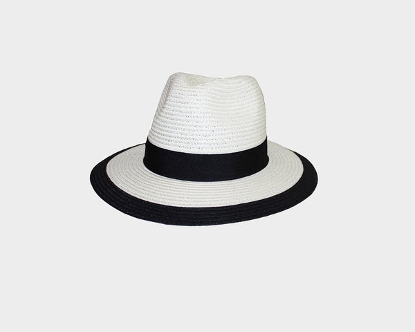 White & Black Fedora Style Sun Hat - The Globetrotter