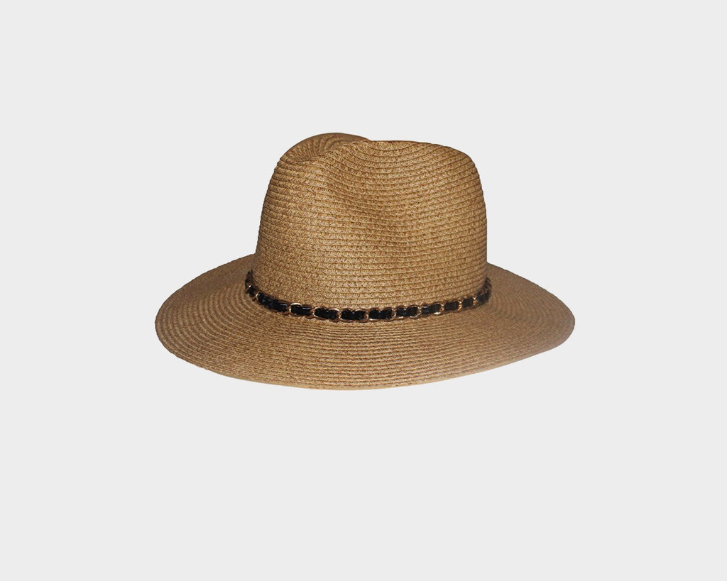 Gold & Leather link Tan Straw Hat - The Manhattan