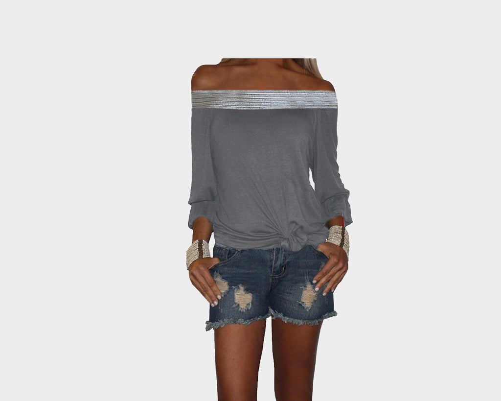 Gray & Silver Off the Shoulder Top - The Roma