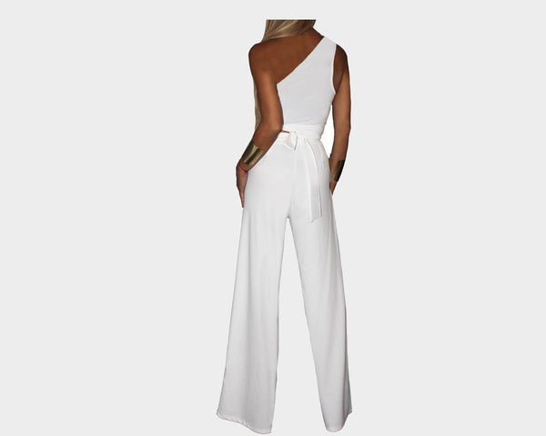 White two piece pant and body suit set - The Monte Carlo