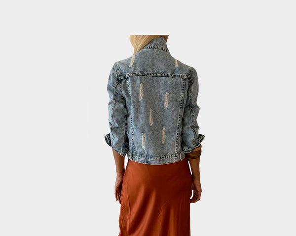88 Cropped Denim Frayed Style Jacket- The Bel Air