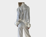 1. True White long Sleeve Dress Shirt Faux Fur Sleeves - The St. Moritz