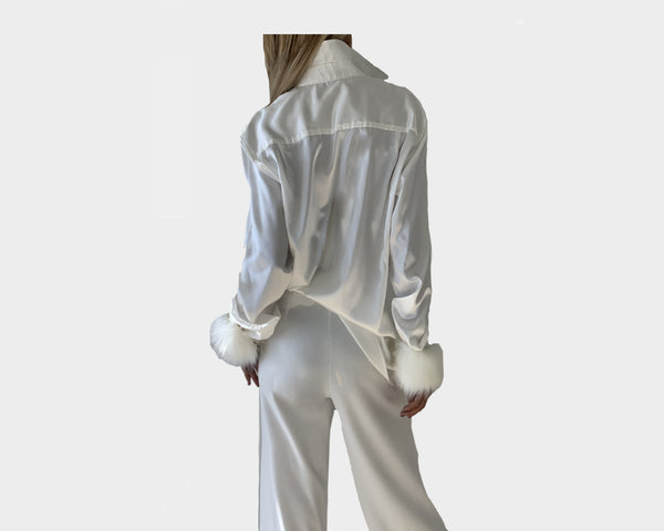 3. True White long Sleeve Dress Shirt Faux Fur Sleeves - The St. Moritz