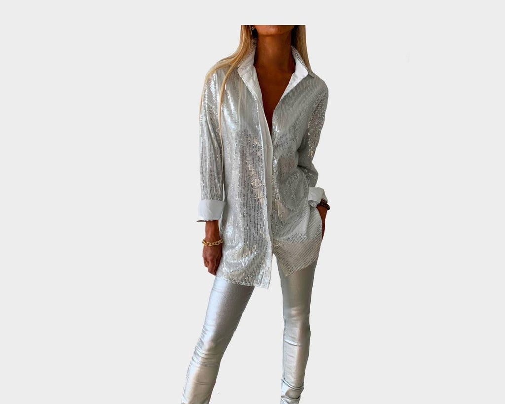 72 Silver Sequins long Sleeve Tunic - The St. Tropez