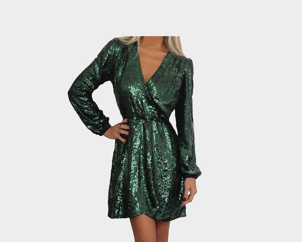 Deep Emerald Green Sparkle Sequins Dress - The Milan
