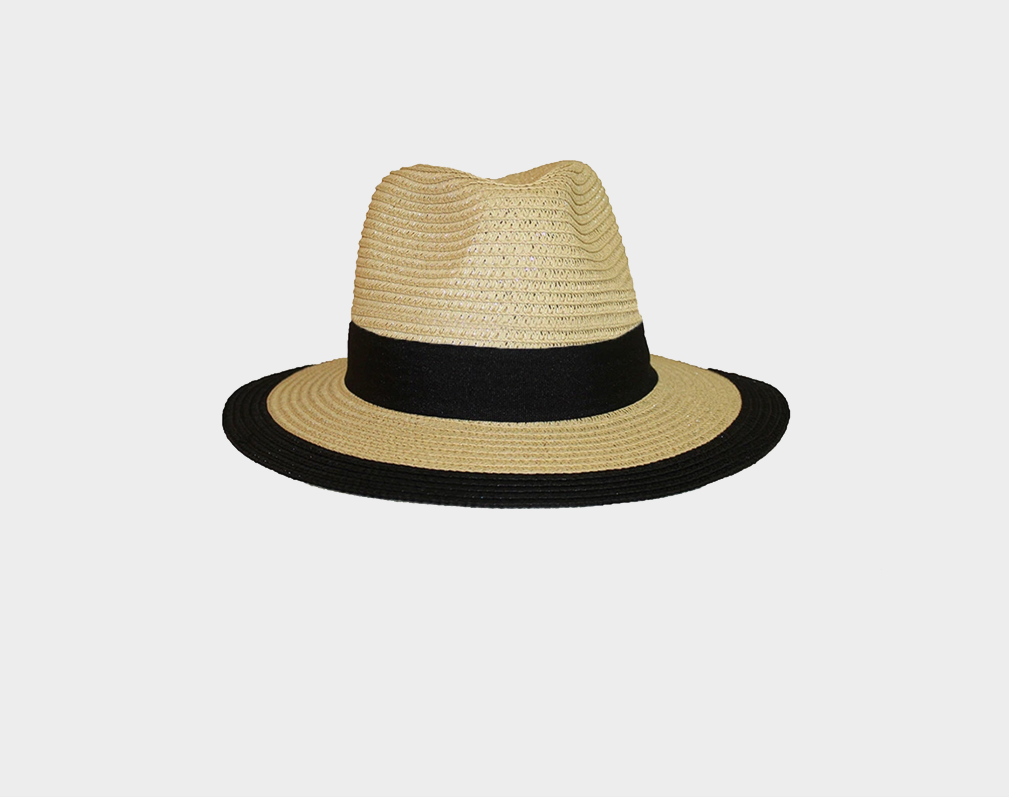 Tan & Black Fedora Style Sun Hat - The Globetrotter