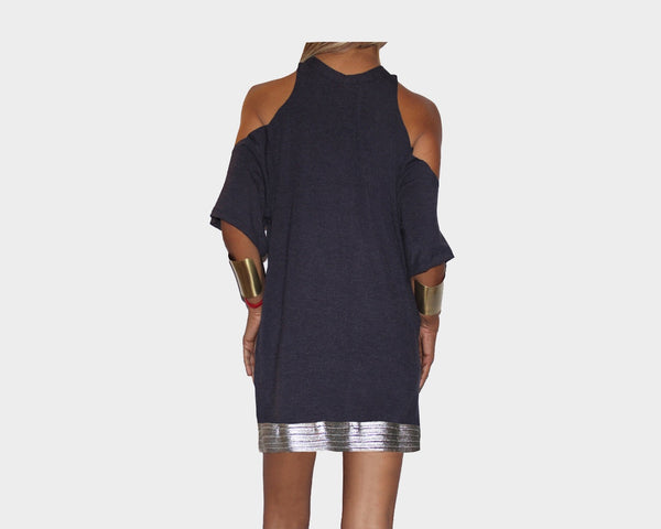 Blue Indigo Cold Shoulder Short Dress - The St. Barth