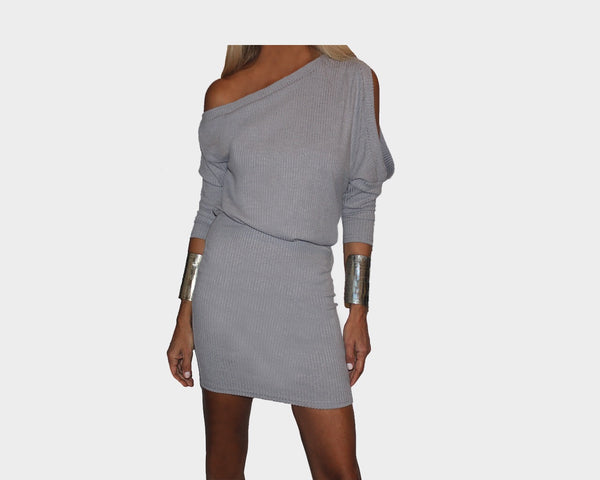 Gray Open Shoulder Dress - The Bond Street Dress