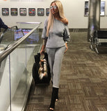 Gray Off the Shoulder Jog Suit - The Pacific Palisades