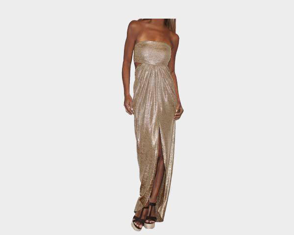 4.5 Metallic Gold Strapless Front Slit Dress - The Milan