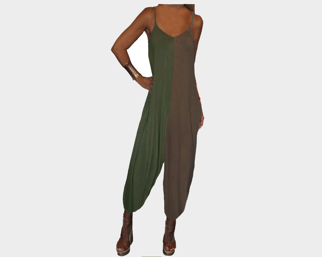 Dark Green and Coco latte color Jumpsuit   - The Milan