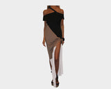 One Shoulder Strap Tricolor Slit Long Dress - The Cannes