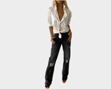 9.1 Old Hollywood Stone Black Wide Leg Ripped Boyfriend Jeans - The Palm Springs