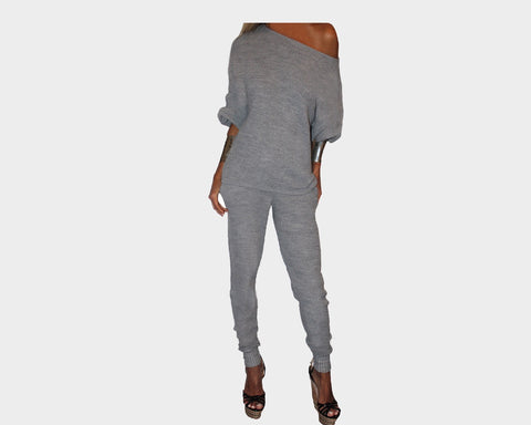 Gray Off the Shoulder Jog Suit - The Pacific Palisades